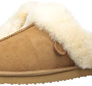 Dearfoams Women's Fireside Sydney Shearling Fur Indoor/Outdoor Scuff Slipper with Wide Widths, Chestnut, 11