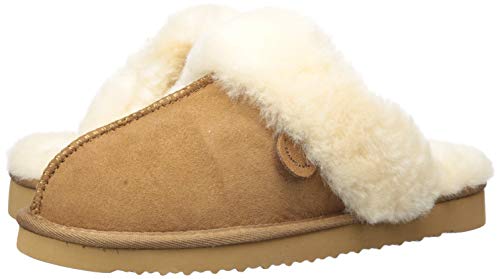 Dearfoams Women's Fireside Sydney Shearling Fur Indoor/Outdoor Scuff Slipper with Wide Widths, Chestnut, 11