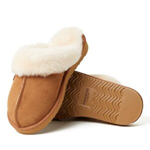 Dearfoams Women's Fireside Sydney Shearling Fur Indoor/Outdoor Scuff Slipper with Wide Widths, Chestnut, 11