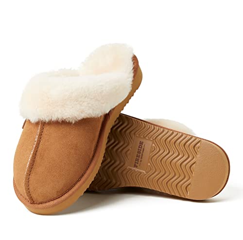 Dearfoams Women's Fireside Sydney Shearling Fur Indoor/Outdoor Scuff Slipper with Wide Widths, Chestnut, 11