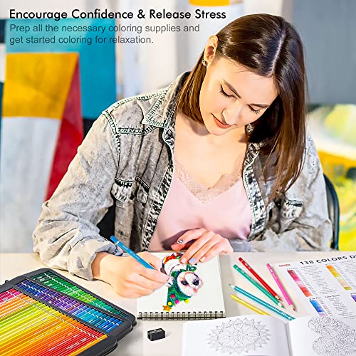 138 Colors Professional Colored Pencils, Shuttle Art Soft Core Coloring Pencils Set with 1 Coloring Book,1 Sketch Pad, 4 Sharpener, 2 Pencil Extender, Perfect for Artists Kids Adults Coloring, Drawing