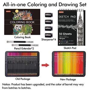 138 Colors Professional Colored Pencils, Shuttle Art Soft Core Coloring Pencils Set with 1 Coloring Book,1 Sketch Pad, 4 Sharpener, 2 Pencil Extender, Perfect for Artists Kids Adults Coloring, Drawing