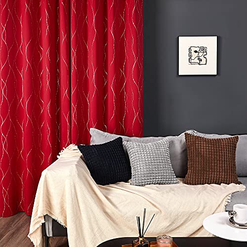 Deconovo Black Out Curtains for Bedroom Windows, Curtains and Drapes 72 Inch Long - Energy Efficient Drapes, Room Darkening Curtains for Bedroom (W52 x L72 Inch, Red, Set of 2)