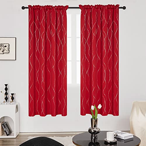 Deconovo Black Out Curtains for Bedroom Windows, Curtains and Drapes 72 Inch Long - Energy Efficient Drapes, Room Darkening Curtains for Bedroom (W52 x L72 Inch, Red, Set of 2)