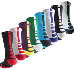 olchee boys sock basketball soccer hiking ski athletic outdoor sports thick calf high elite crew sock 8 pack b, size s