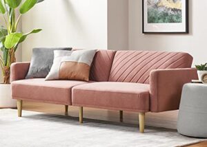 mopio chloe futon sofa bed, convertible sleeper sofa with tapered wood legs, 77.5" w, small splitback sofa for living room, twin