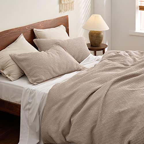 Bedsure Cotton Duvet Cover King - 100% Cotton Waffle Weave Khaki Duvet Cover King Size, Soft and Breathable King Tan Duvet Cover Set for All Season (King, 104"x90")