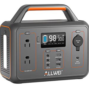 ALLWEI Portable Power Station 300W(Peak 600W), 280Wh Solar Generator with USB-C PD60W, 110V Pure Sine Wave AC Outlet, 78000mAh Backup Lithium Battery for Outdoor Camping Travel Emergency Home Blackout