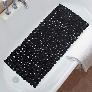 treebud pebble bathtub mat, 35 x 16 inches non slip bath mat for shower tub with drain holes and suction cups, machine washable bathroom mats (black)