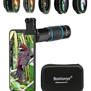 Phone Camera Lens Kit 10 in 1 for iPhone Samsung Pixel Android, 22X Telephoto Lens, 0.63Wide Angle Lens&15X Macro Lens, 198° Fisheye Lens,Kaleidoscopes, CPL+Tripod，for Most Smartphone