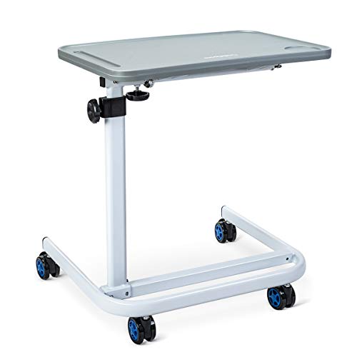 OasisSpace Overbed Table, Hospital Bed Table with Holder, Adjustable Over Bedside with Wheels for Hospital and Home Use - Laptop, Reading, Eating Cart Stand - Bedridden, Elderly, Senior