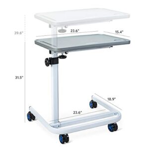 OasisSpace Overbed Table, Hospital Bed Table with Holder, Adjustable Over Bedside with Wheels for Hospital and Home Use - Laptop, Reading, Eating Cart Stand - Bedridden, Elderly, Senior