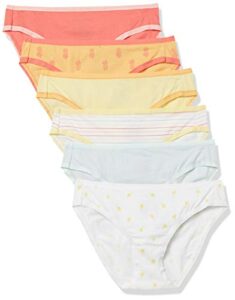 amazon essentials women's cotton bikini brief underwear (available in plus size), pack of 6, pineapple, large