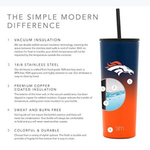 Simple Modern Officially Licensed NFL Denver Broncos Insulated Tumbler with Straw and Flip Lids | Gifts for Men and Women 24oz Travel Mug Thermos | Classic Collection | Denver Broncos