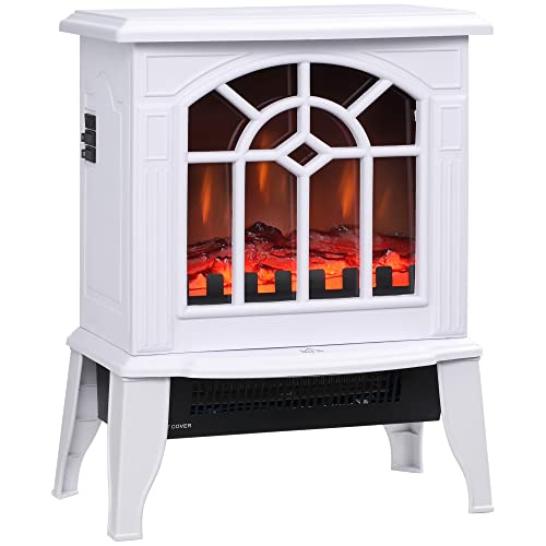 HOMCOM 18" Electric Fireplace Heater, Fireplace Stove with Realistic LED Flames and Logs, Overheating Protection, 750W/1500W, White