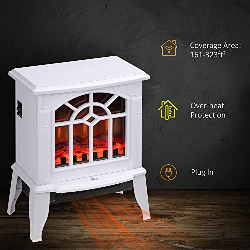 HOMCOM 18" Electric Fireplace Heater, Fireplace Stove with Realistic LED Flames and Logs, Overheating Protection, 750W/1500W, White