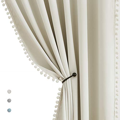 Pompom Window Curtains for Living Room Bedroom 95 inch Triple Weave Half Blackout Window Curtains for Hotel Guest Room Drapes 50" w x2 Panels Rod Pocket