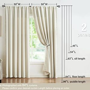 Pompom Window Curtains for Living Room Bedroom 95 inch Triple Weave Half Blackout Window Curtains for Hotel Guest Room Drapes 50" w x2 Panels Rod Pocket