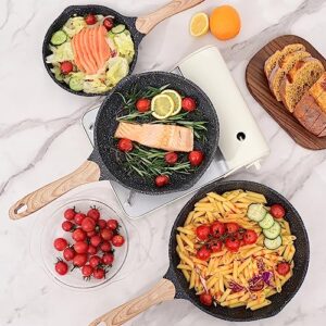 JEETEE Nonstick Pan, Nonstick Stone Frying Pan, Nonstick Omelette Skillet with Soft Touch Handle, 3-Piece Cookware Set Induction Compatible -8 Inch-9.5 Inch-11 Inch, Grey