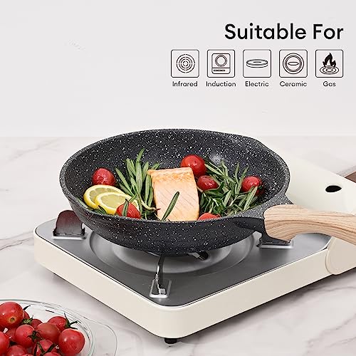 JEETEE Nonstick Pan, Nonstick Stone Frying Pan, Nonstick Omelette Skillet with Soft Touch Handle, 3-Piece Cookware Set Induction Compatible -8 Inch-9.5 Inch-11 Inch, Grey