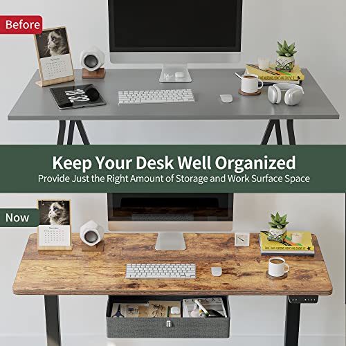 FEZIBO 55 x 24 Inches Standing Desk with Drawer, Adjustable Height Electric Stand up Desk, Sit Stand Home Office Desk, Ergonomic Workstation Black Steel Frame/Rustic Brown Tabletop