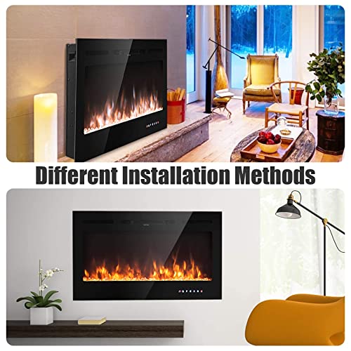 ARLIME Electric Fireplace Insert 36 Inch Wide Wall Mounted, in Wall Electric Fireplace Electric with Remote Control, Timer, Touch Screen, 9 Adjustable Flame Colors, Smokeless Stove Heater, 750W/1500W