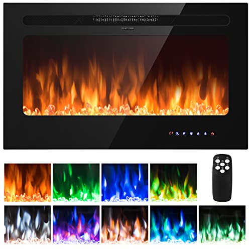 ARLIME Electric Fireplace Insert 36 Inch Wide Wall Mounted, in Wall Electric Fireplace Electric with Remote Control, Timer, Touch Screen, 9 Adjustable Flame Colors, Smokeless Stove Heater, 750W/1500W