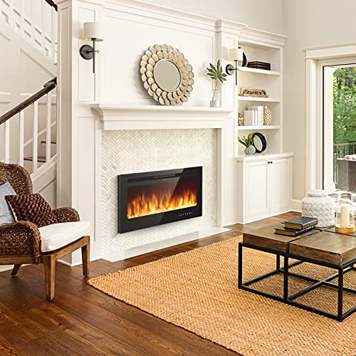 ARLIME Electric Fireplace Insert 36 Inch Wide Wall Mounted, in Wall Electric Fireplace Electric with Remote Control, Timer, Touch Screen, 9 Adjustable Flame Colors, Smokeless Stove Heater, 750W/1500W