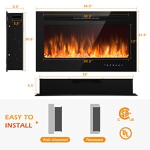 ARLIME Electric Fireplace Insert 36 Inch Wide Wall Mounted, in Wall Electric Fireplace Electric with Remote Control, Timer, Touch Screen, 9 Adjustable Flame Colors, Smokeless Stove Heater, 750W/1500W