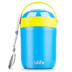 jelife thermos for hot food container - 16oz lunch soup thermos insulated food jar, bento lunch box stainless steel food funtainer with spoon for back to school camping vacuum leak-proof, blue