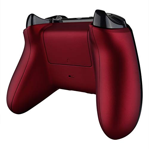 eXtremeRate Soft Touch Grip Custom Bottom Shell Back Panels for Xbox One S & One X Controller, Scarlet Red Replacement Back Shell Side Rails w/Battery Cover for Xbox One S X Controller Model 1708