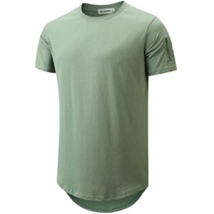 kliegou mens 100% cotton hipster hip hop crewneck t-shirt with zip pocket (ts216 light green, small)