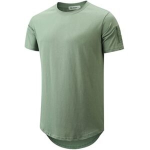 KLIEGOU Mens 100% Cotton Hipster Hip Hop Crewneck T-Shirt with Zip Pocket (TS216 Light Green, Small)