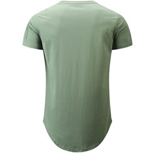 KLIEGOU Mens 100% Cotton Hipster Hip Hop Crewneck T-Shirt with Zip Pocket (TS216 Light Green, Small)