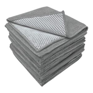s&t inc. microfiber dish cloths for washing dishes, microfiber cleaning cloths for kitchen cleaning with poly scour scrubbing side, grey, 12 inch x 12 inch, 10 pack
