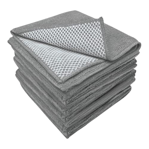 S&T INC. Microfiber Dish Cloths for Washing Dishes, Microfiber Cleaning Cloths for Kitchen Cleaning With Poly Scour Scrubbing Side, Grey, 12 Inch x 12 Inch, 10 Pack