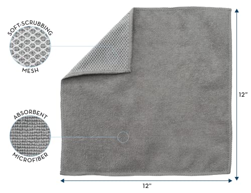 S&T INC. Microfiber Dish Cloths for Washing Dishes, Microfiber Cleaning Cloths for Kitchen Cleaning With Poly Scour Scrubbing Side, Grey, 12 Inch x 12 Inch, 10 Pack