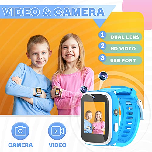 Ziegoal Kids Smart Watch for 3-12 Year Old Boys Toddler HD Dual Camera Multifunction Touch Screen Smartwatch with Game Educational Toys Birthday for Boys Age 4 5 6 7 8 9