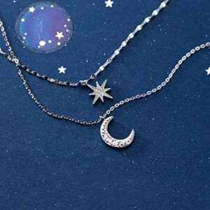 SLUYNZ 925 Sterling Silver Layered Necklace Chain Star Moon Choker Necklace for Women Teen Girls Layering Chain Choker (A-Silver)