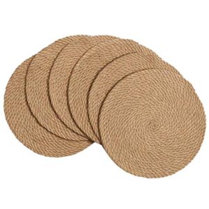 shacos round jute placemats set of 6 heat insulation table place mats trivet 12 inch handmade jute thick hot pads for hot dishes bowls pans plates pots (jute, 12 inch)