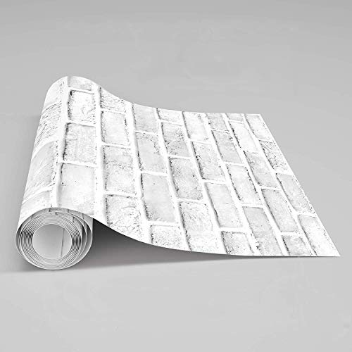 practicalWs 17.71''×236.2'' White/Gray Brick Pattern Wallpaper Self-Adhesive 3D Effect Wall Paper Peel and Stick Removable Vinyl Film for Home Decoration, Cover Furniture, Christmas Wall Decoration