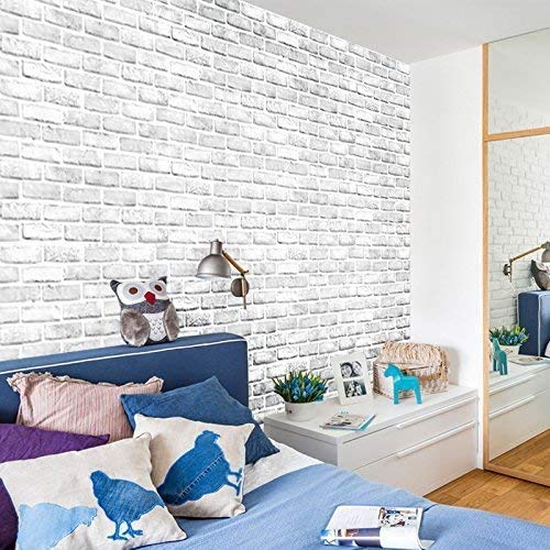 practicalWs 17.71''×236.2'' White/Gray Brick Pattern Wallpaper Self-Adhesive 3D Effect Wall Paper Peel and Stick Removable Vinyl Film for Home Decoration, Cover Furniture, Christmas Wall Decoration