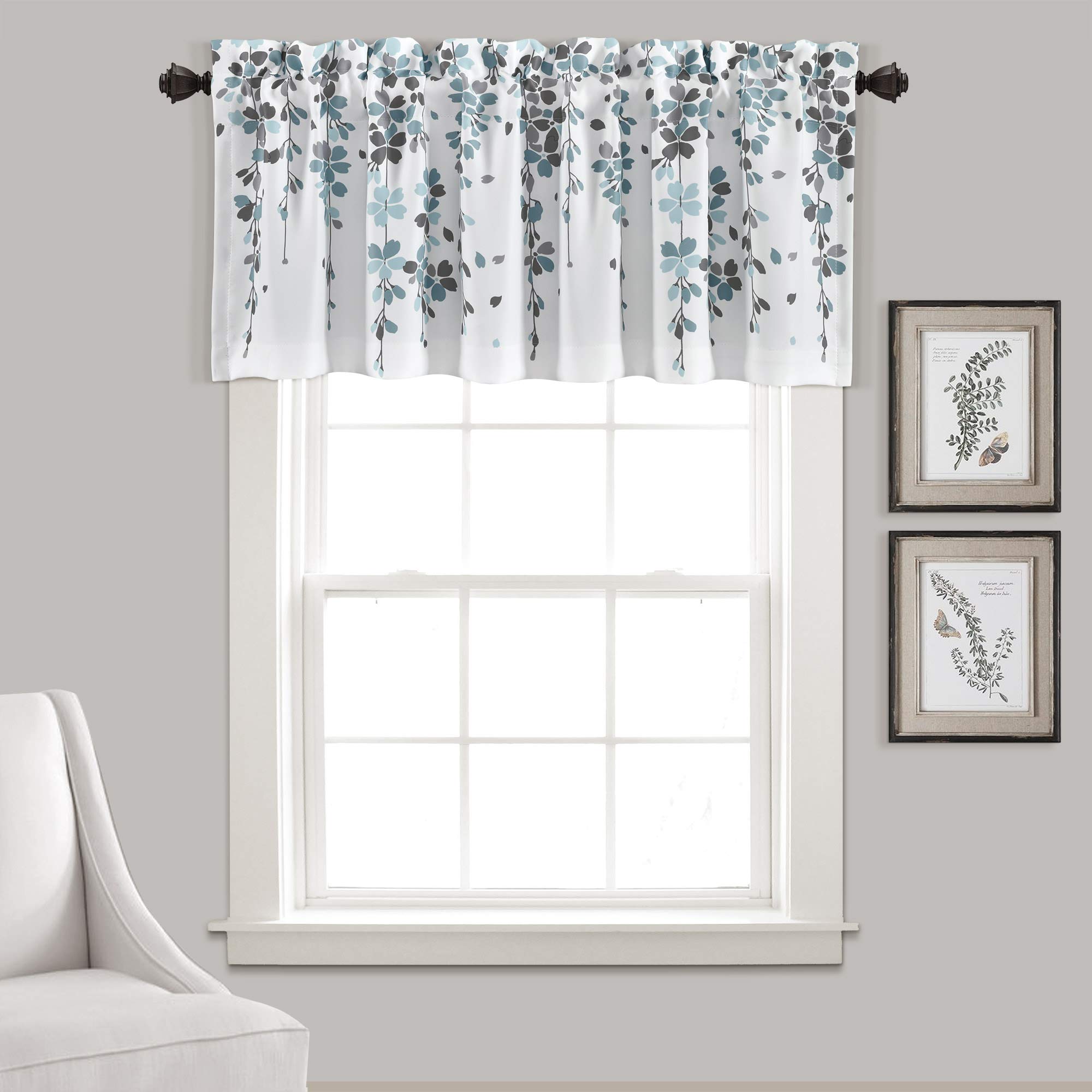 Lush Decor Valance Weeping Flower Room Darkening Window Curtain, Blue & Gray