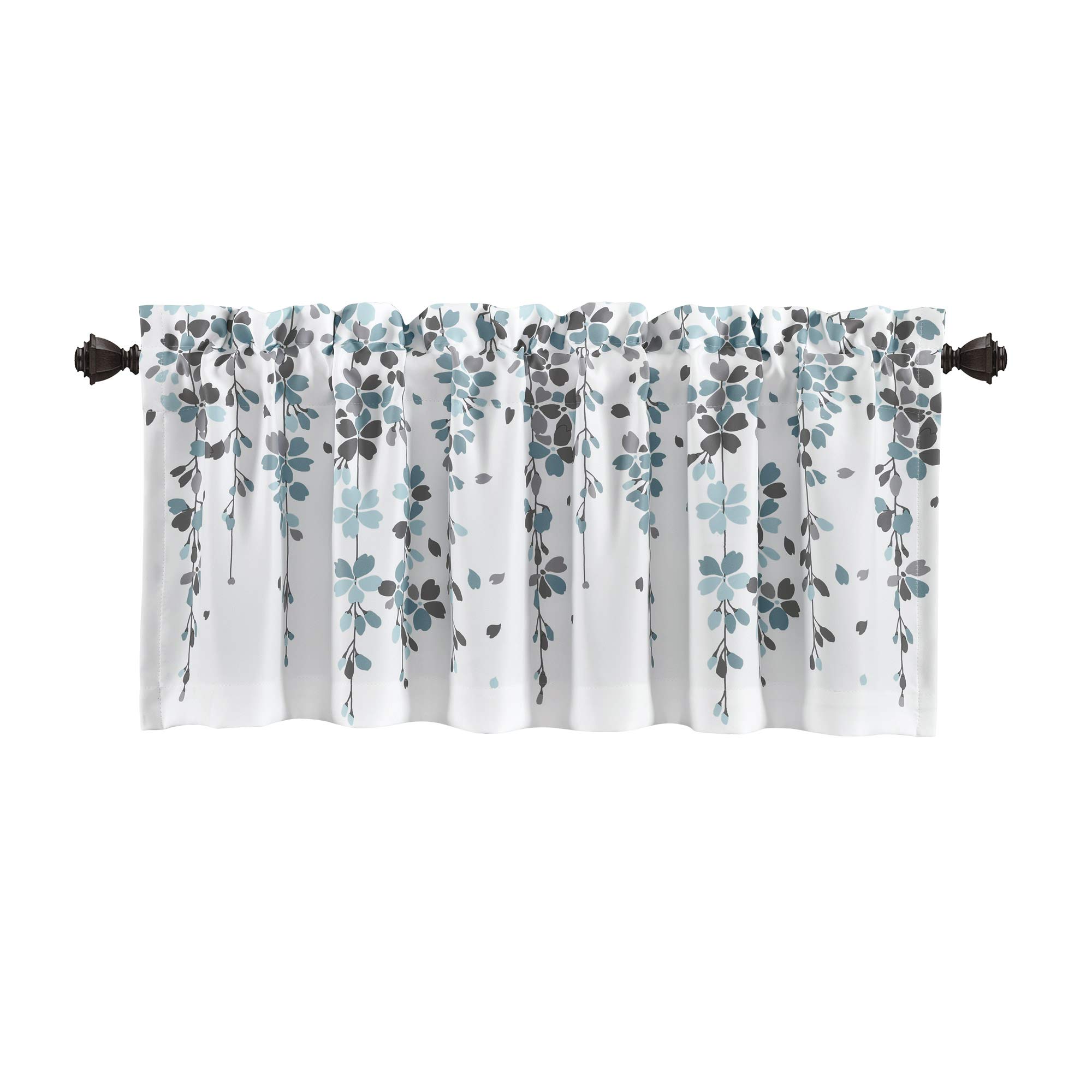 Lush Decor Valance Weeping Flower Room Darkening Window Curtain, Blue & Gray