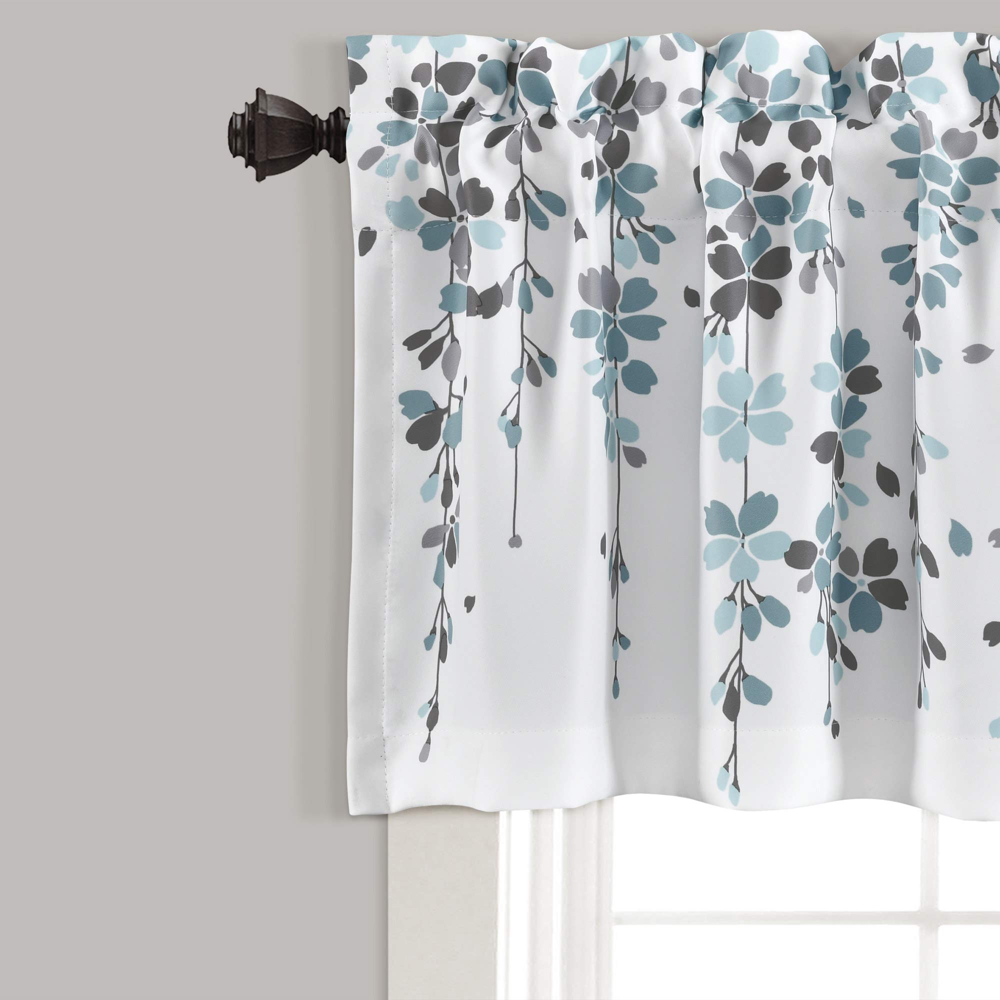 Lush Decor Valance Weeping Flower Room Darkening Window Curtain, Blue & Gray