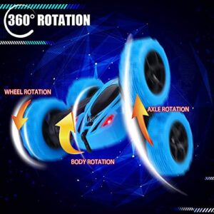 2 Pack Remote Control Car, RC Stunt Cars for Boys, 4WD 2.4Ghz Double Sided 360° Rotating RC Car for Kids, 4 Rechargeable Battery, Blue+Green