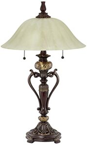 kathy ireland amor traditional vintage table lamp with tabletop dimmer 26" high bronze brown marble alabaster champagne glass shade decor for living room bedroom house bedside nightstand home