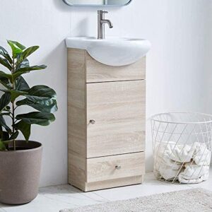 18 inch bathroom vanity, small narrow bath vanity with sink combo, modern gray wood rv freestanding storage bathroom vanity cabinet set, white ceramic vessel sink for small space, 1 door 1 drawer