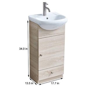 18 Inch Bathroom Vanity, Small Narrow Bath Vanity With Sink Combo, Modern Gray Wood RV Freestanding Storage Bathroom Vanity Cabinet Set, White Ceramic Vessel Sink For Small Space, 1 Door 1 Drawer