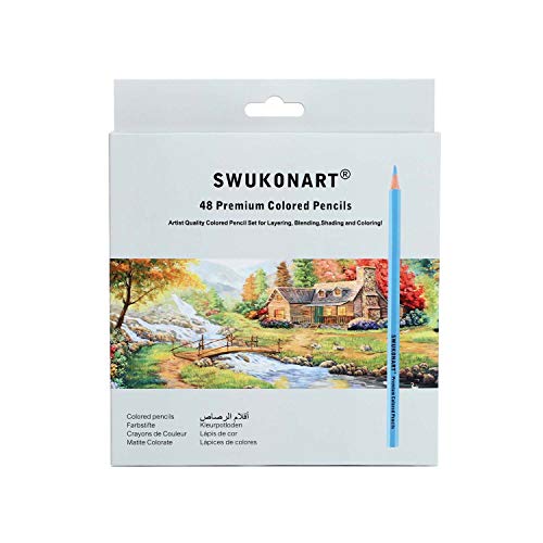 SWUKONART Colored Pencils Set 48 Colors 3.9mm Premium Soft Core, Artist Quality Color Pencil for Adults Kids School Students Teachers Coloring Book, Drawing, Sketching, Crafting